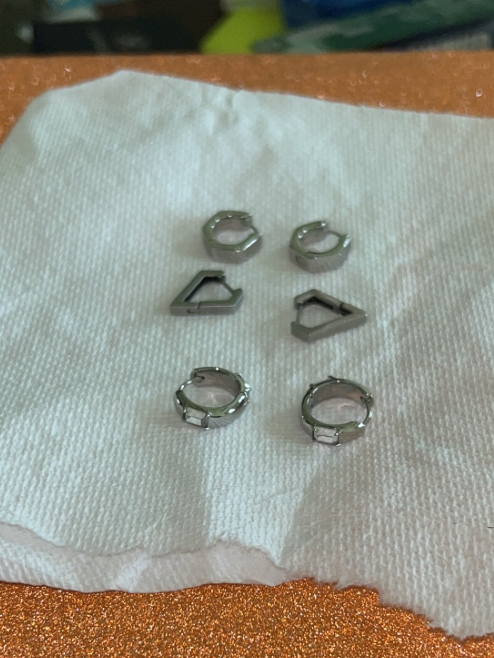 Silver Geometric Huggie and Charm Earring Set - Picture 4 of 7